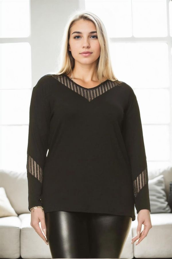 dewberry 16680 Dewberry Big Size Blouse-DARK BLACK