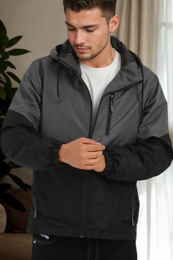 dewberry 23691 Dewberry Two Color Hooded Mens Sports Coat-ANTHRACITE-BLACK