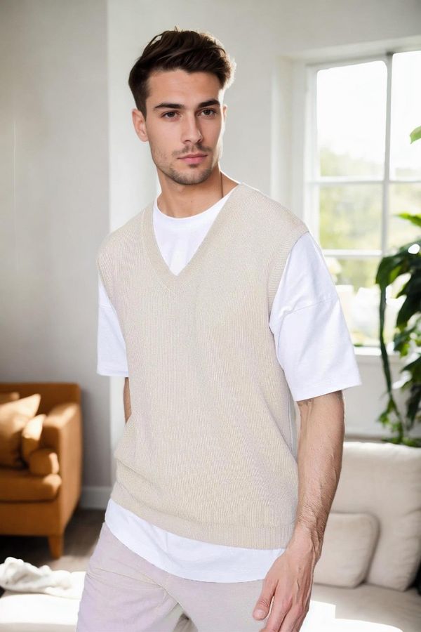 dewberry 26088 Dewberry V-Neck Mens Sweater-BEIGE