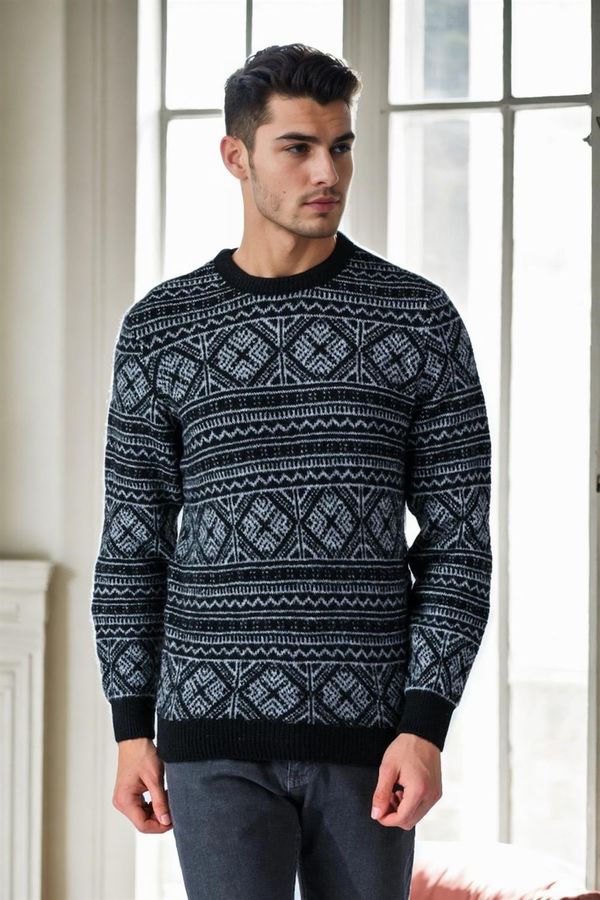 dewberry 30565 Dewberry Patterned Mens Sweater-BLACK