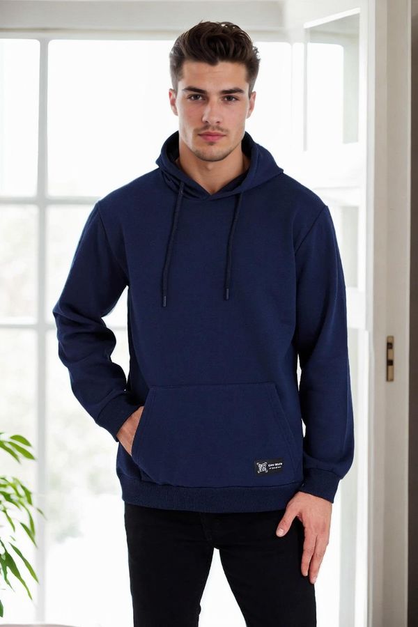 dewberry 34605 Dewberry Kangaroo Pocket Hoody Mens Sweatshirt-NAVY