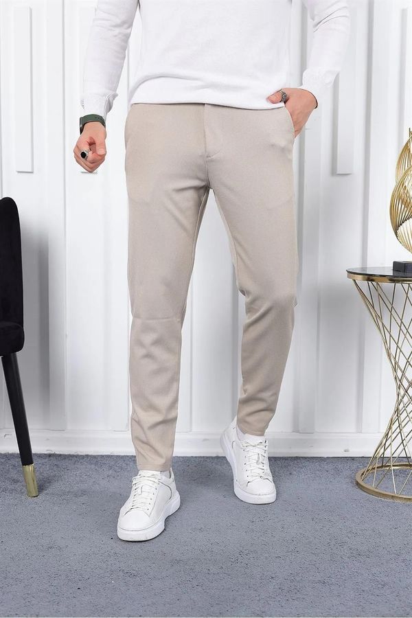 dewberry 36197 Dewberry Ids Slim Fit Lycra Fabric Mens Trousers-BEIGE