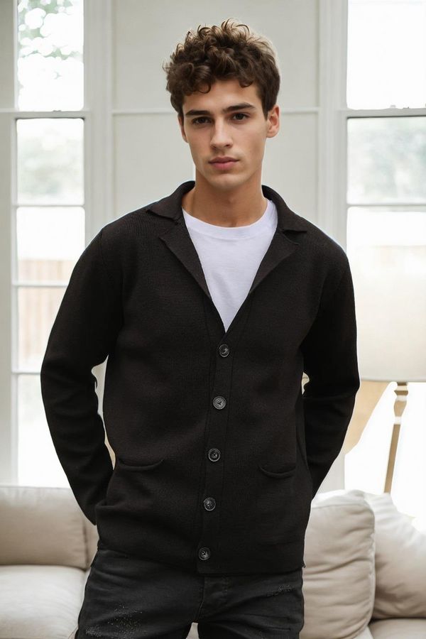 dewberry 36916 Dewberry Double Breasted Collar Mens Cardigan-BLACK