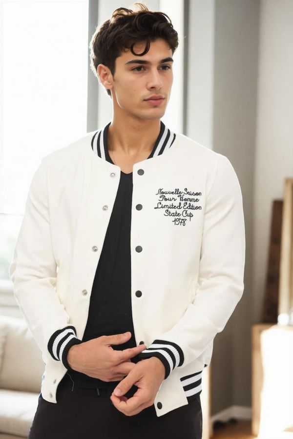 dewberry 36934 Dewberry Mens College Jacket with Embroidery Detail-WHITE