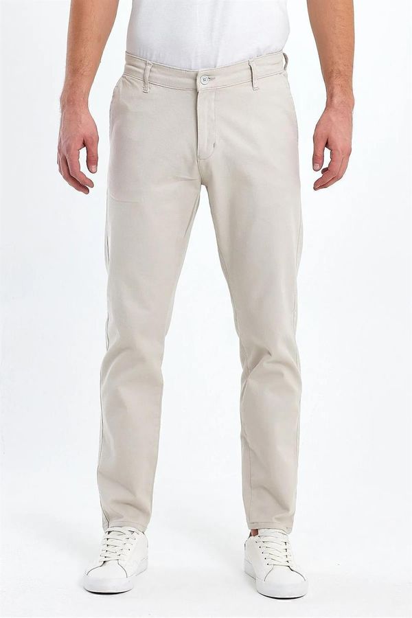 dewberry 36952 Dewberry Gabardine Cotton Slim Fit Chino Mens Trousers-BEIGE