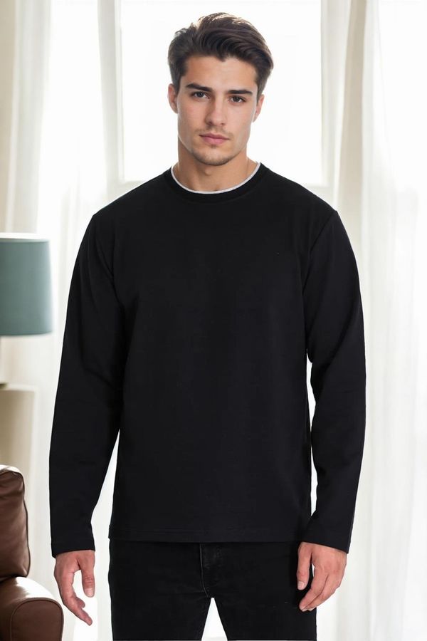 dewberry 40222 Dewberry Double Crew Neck Mens Sweatshirt-BLACK