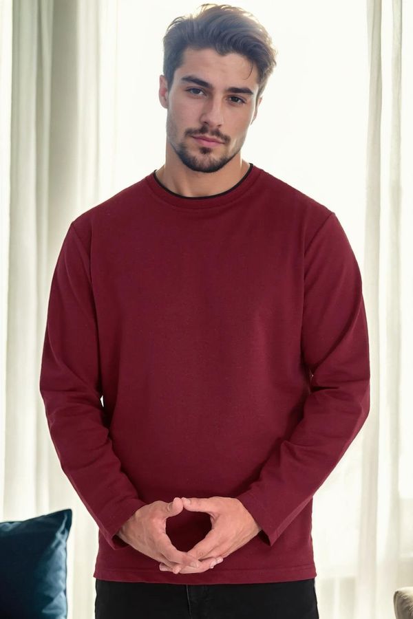 dewberry 40222 Dewberry Double Crew Neck Mens Sweatshirt-BURGUNDY