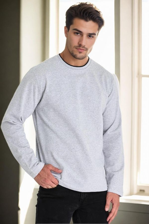 dewberry 40222 Dewberry Double Crew Neck Mens Sweatshirt-GREY