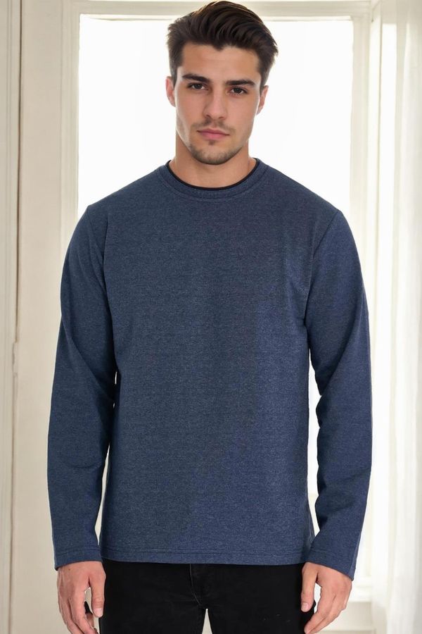 dewberry 40222 Dewberry Double Crew Neck Mens Sweatshirt-INDIGO