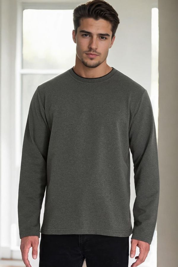 dewberry 40222 Dewberry Double Crew Neck Mens Sweatshirt-KHAKI