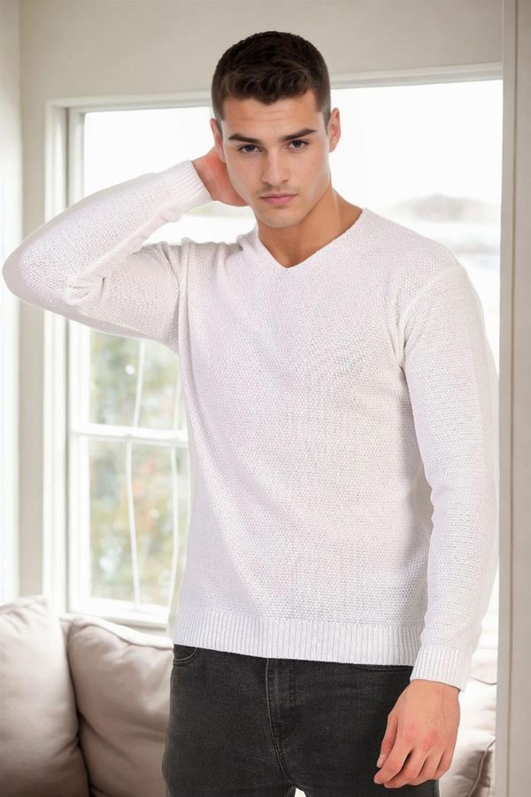 dewberry 41878 Dewberry V Neck Mens Sweater-WHITE