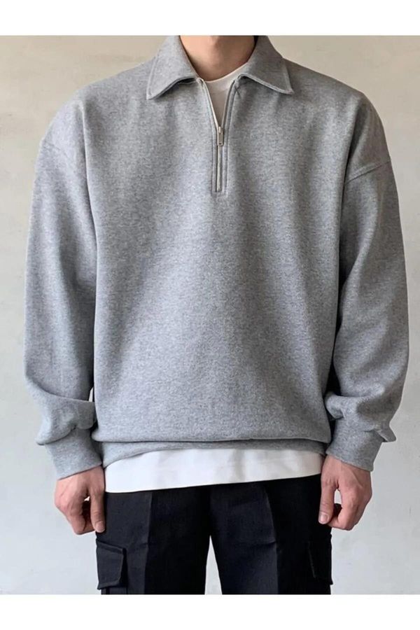 dewberry 43297 Dewberry Oversize Half Zipper Mens Sweatshirt-GREY