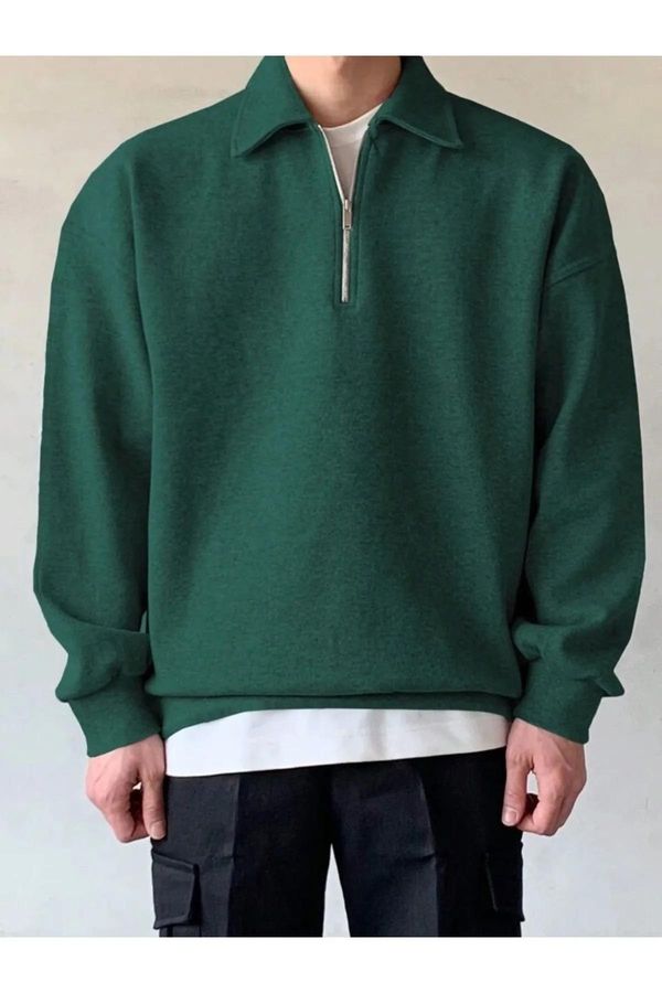 dewberry 43297 Dewberry Oversize Half Zipper Mens Sweatshirt-NEFTİ