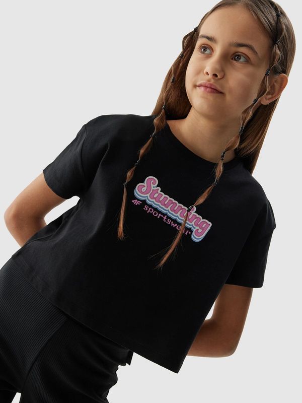 4F 4F Organic Cotton Crop Top T-Shirt for Girls - Black