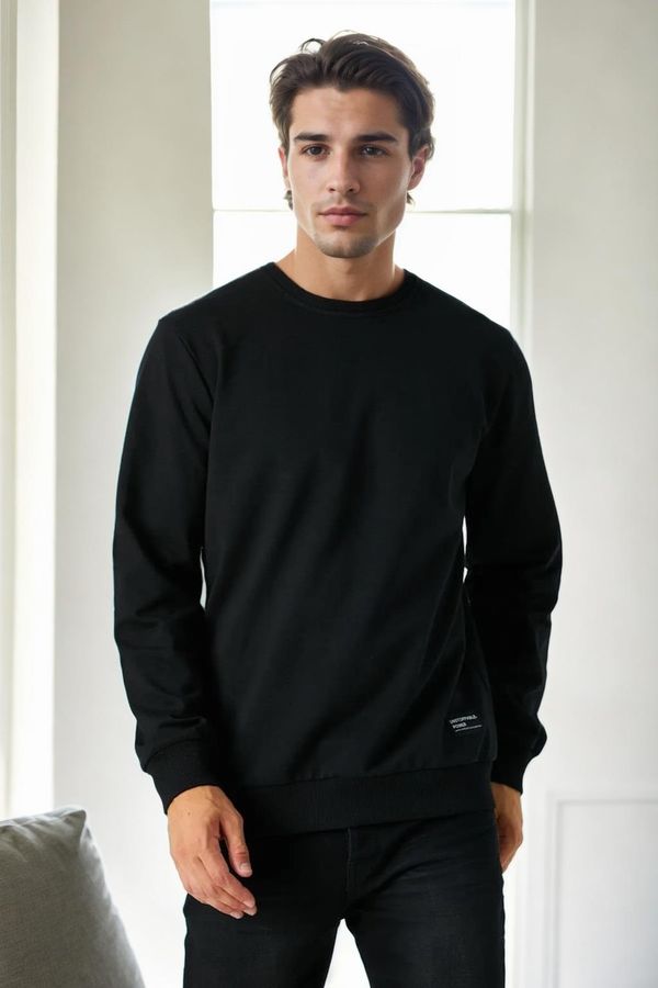 dewberry 64602 Dewberry Basic Crew Neck Mens Sweatshirt-BLACK