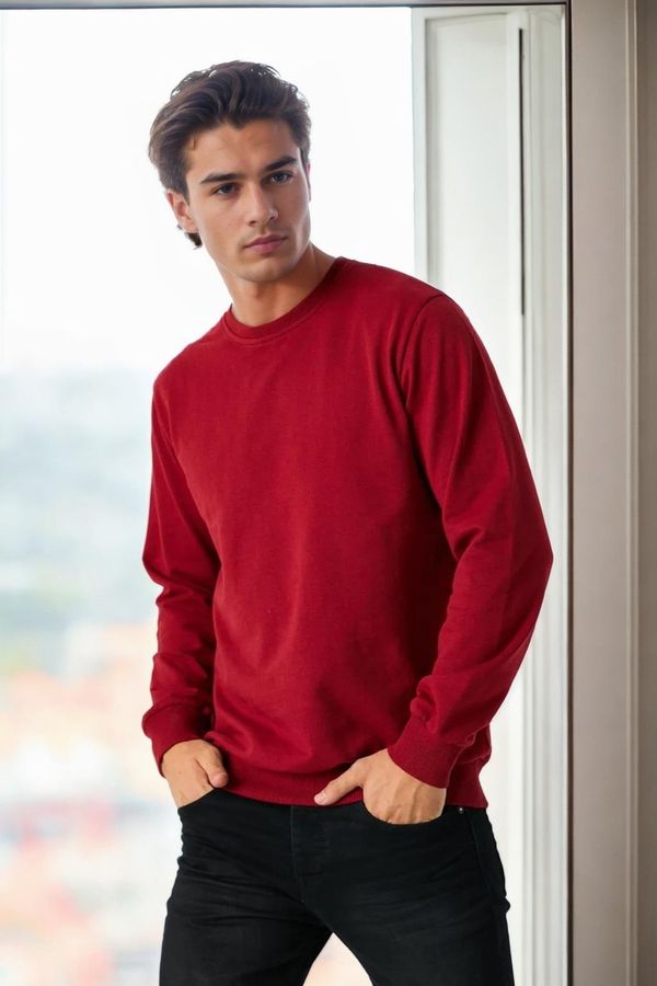 dewberry 64602 Dewberry Basic Crew Neck Mens Sweatshirt-BURGUNDY