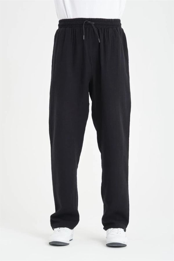 dewberry 65826 Dewberry Muslin Baggy Mens Trousers-BLACK