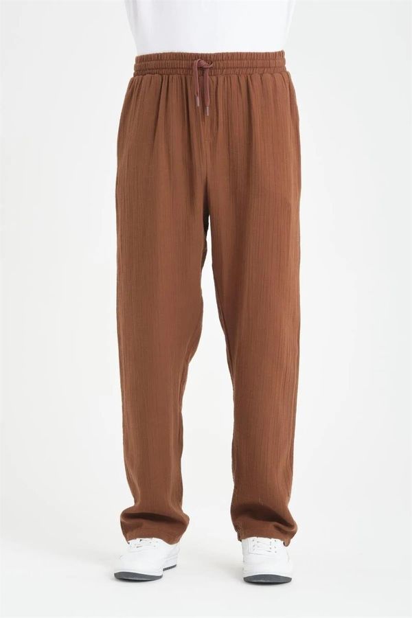 dewberry 65826 Dewberry Muslin Baggy Mens Trousers-COFFEE