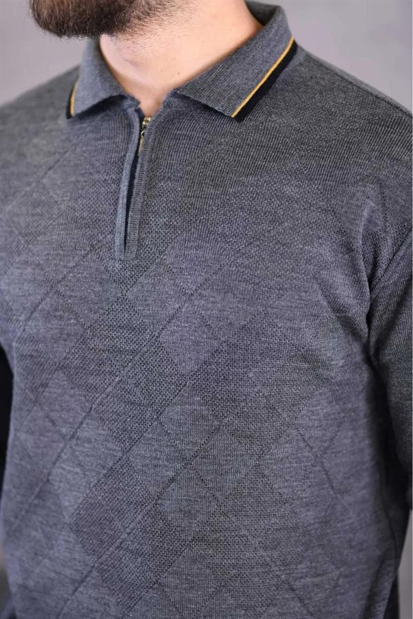 dewberry 66492 Dewberry Zippered Polo Neck Knit Mens Sweater-GREY