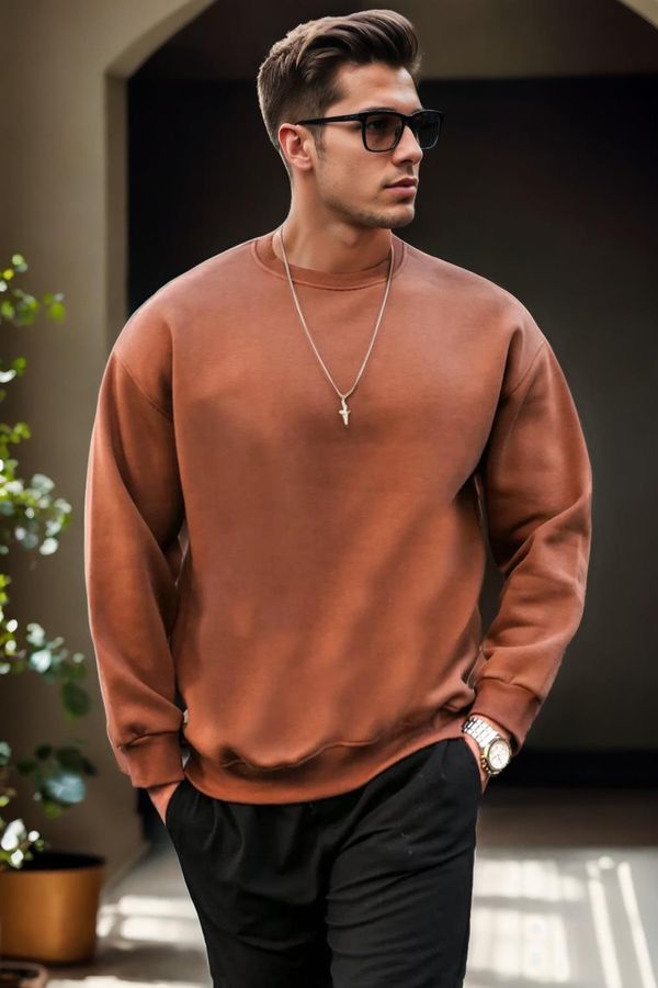 dewberry 70650 Dewberry Oversize Men Sweatshirt-COFFEE