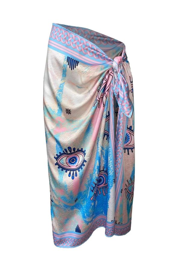 dewberry 71058 Dewberry Patterned Shiny Fabric Women Pareo-BLUE-PINK