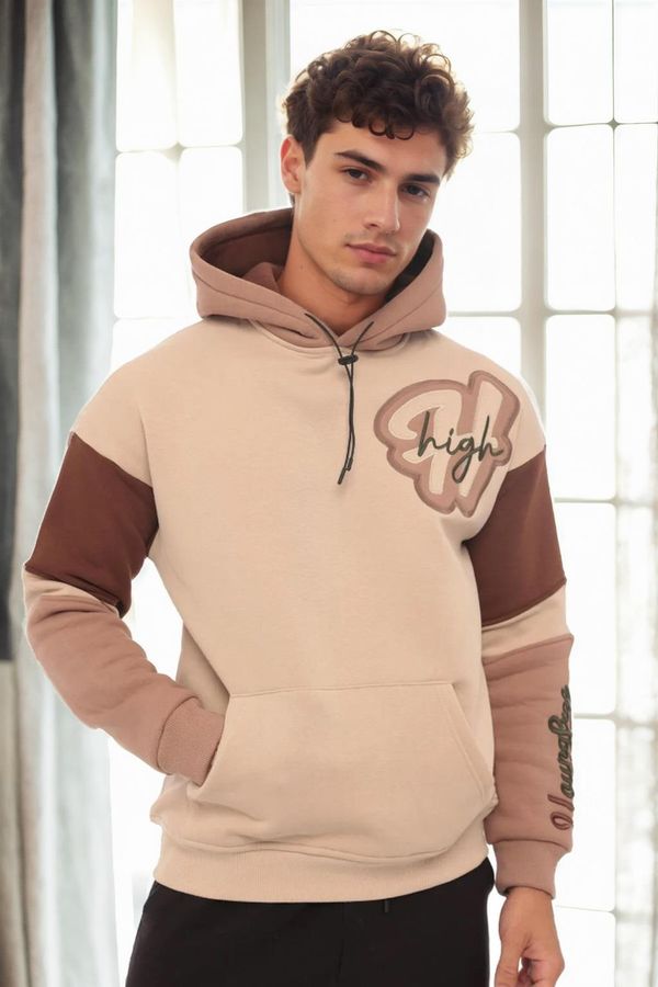 dewberry 71185 Dewberry Embroidered Oversize Mens Sweatshirt-BEIGE