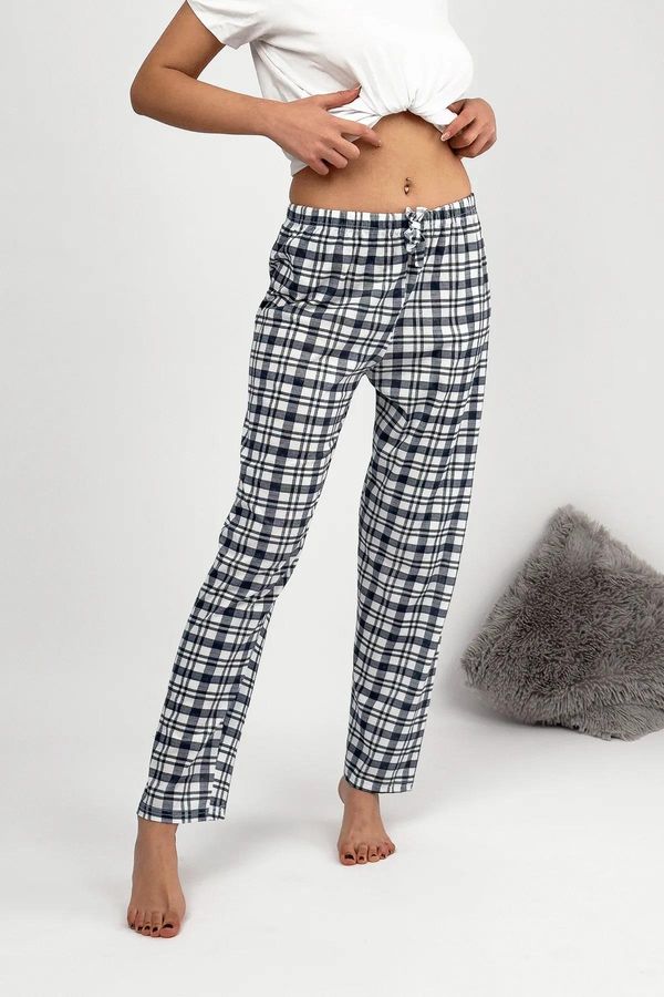 dewberry 80156 Dewberry Women Pyjama Bottom-WHITE-NAVY BLUE