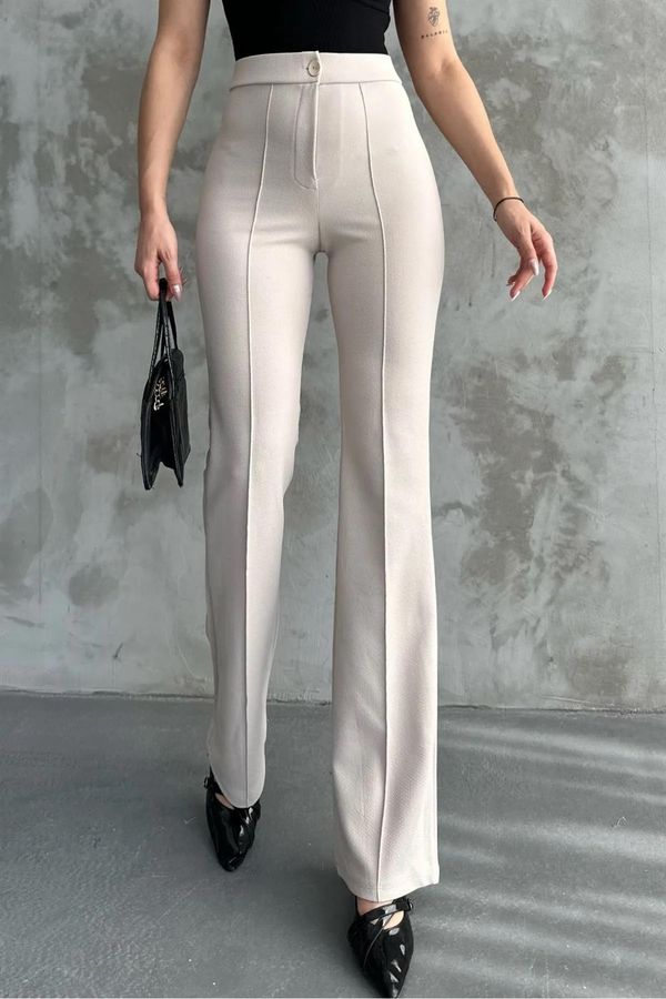 dewberry 80272 Dewbery High Waist Slim Fit Wide Leg Pants-CREAM