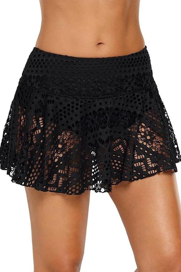 dewberry 85394 Dewberry Lace Skirt Bikini Bottom-BLACK