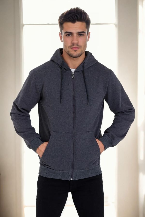 dewberry 94090 Dewberry Kangaroo Pocket Hooded Zipper Mens Sweatshirt-ANTHRACITE