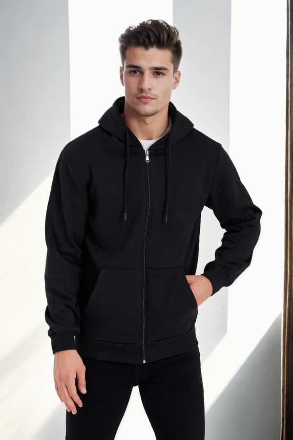 dewberry 94090 Dewberry Kangaroo Pocket Hooded Zipper Mens Sweatshirt-BLACK