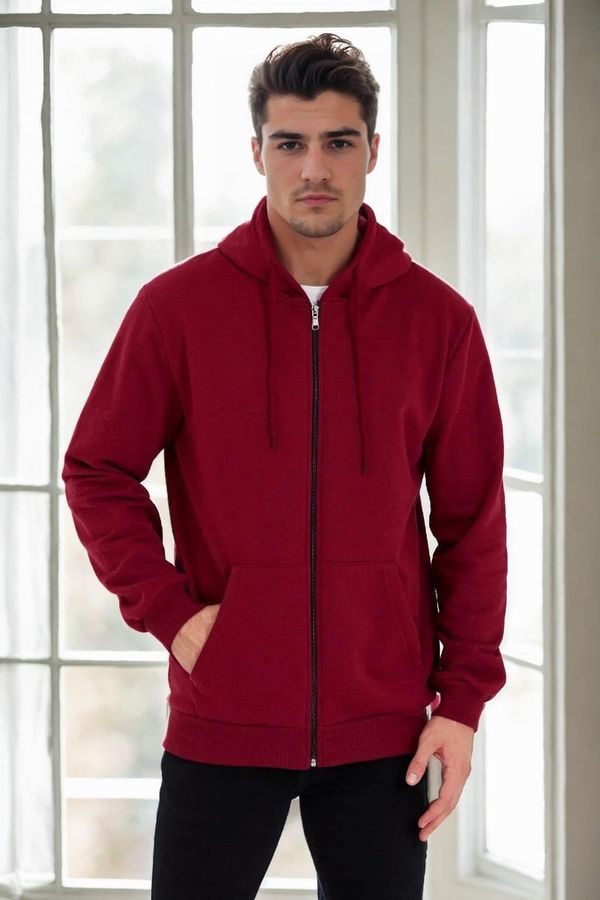 dewberry 94090 Dewberry Kangaroo Pocket Hooded Zipper Mens Sweatshirt-BURGUNDY