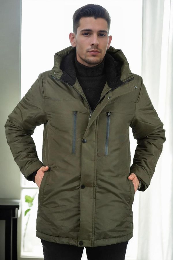 dewberry 95968 Dewberry Hooded Coat Parka with Fleece Inside-Khaki