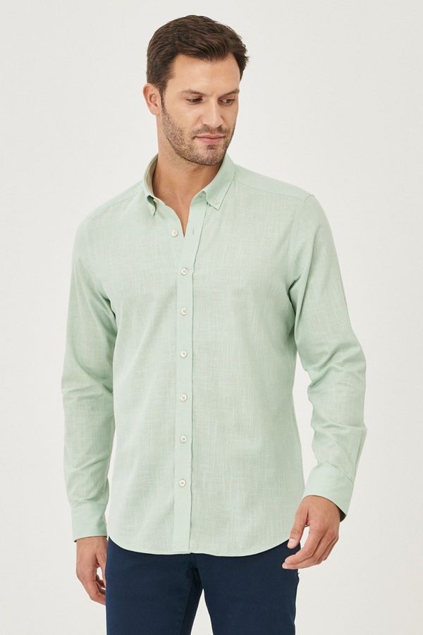 AC&Co / Altınyıldız Classics AC&Co / Altınyıldız Classics Men's A.mint Slim Fit Buttoned Collar Linen Look 100% Cotton Flared Shirt