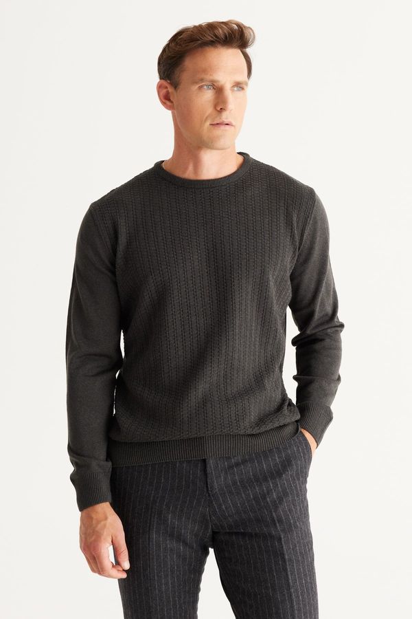 AC&Co / Altınyıldız Classics AC&Co / Altınyıldız Classics Men's Anthracite Anti-pilling Anti-Pilling Standard Fit Jacquard-Knitwear Front Sweater