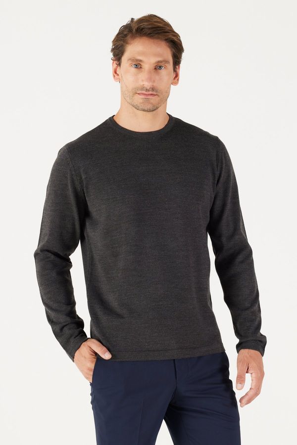 AC&Co / Altınyıldız Classics AC&Co / Altınyıldız Classics Men's Anthracite-melange Standard Fit Normal Fit Warm Crew Neck Knitwear Sweater