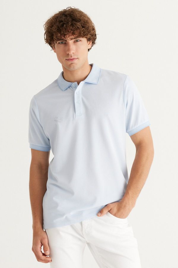 AC&Co / Altınyıldız Classics AC&Co / Altınyıldız Classics Men's Anti-shrinking Cotton Fabric Slim Fit Slim Fit Light Blue Anti-roll Polo Neck T-Shirt.