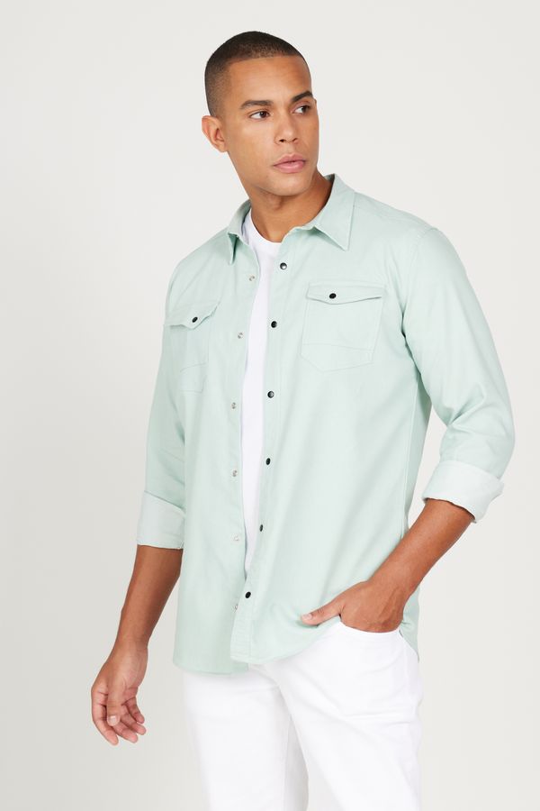 AC&Co / Altınyıldız Classics AC&Co / Altınyıldız Classics Men's Aqua Green Slim Fit Slim Fit Classic Collar Cotton Shirt