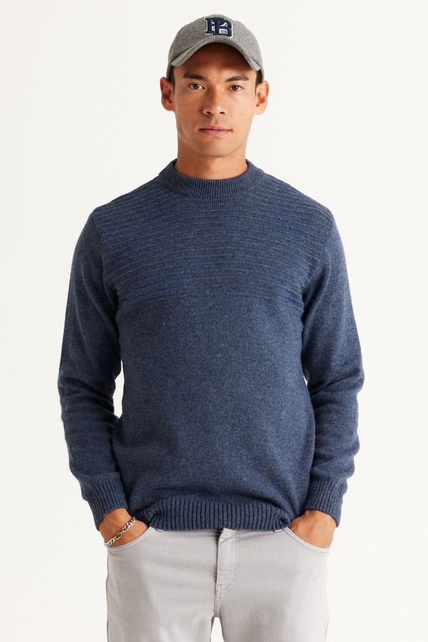 AC&Co / Altınyıldız Classics AC&Co / Altınyıldız Classics Men's Aviator Blue-petrol Standard Fit Normal Cut Half Turtleneck Woolen Knitwear Sweater.