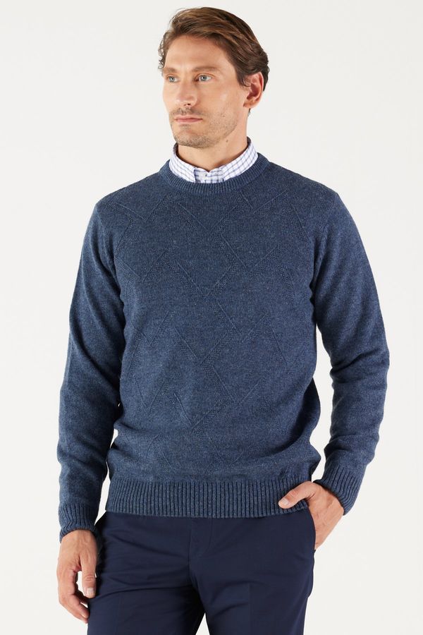 AC&Co / Altınyıldız Classics AC&Co / Altınyıldız Classics Men's Aviator Blue Standard Fit Regular Cut Crew Neck Jacquard Knitwear Sweater