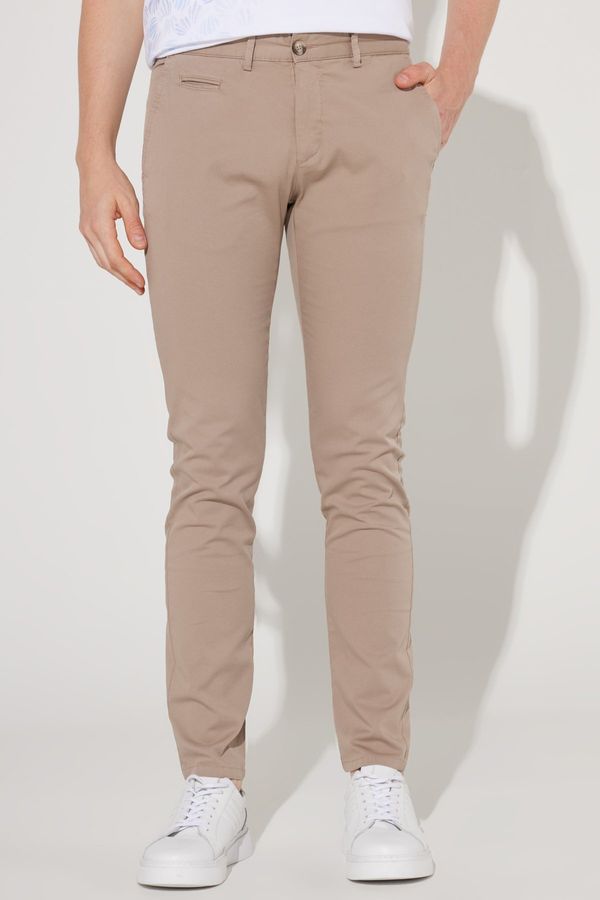 AC&Co / Altınyıldız Classics AC&Co / Altınyıldız Classics Men's Beige Slim Fit Slim Fit Trousers with Side Pockets, Cotton Diagonal Pattern Flexible Trousers.