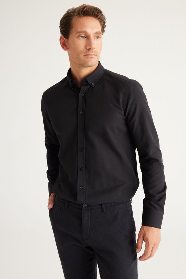 AC&Co / Altınyıldız Classics AC&Co / Altınyıldız Classics Men's Black Buttoned Collar Easy to Iron Cotton Slim Fit Slim Fit Oxford Shirt