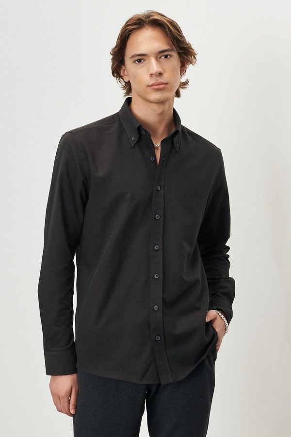 AC&Co / Altınyıldız Classics AC&Co / Altınyıldız Classics Men's Black Slim Fit Slim Fit Buttoned Collar Cotton Oxford Shirt