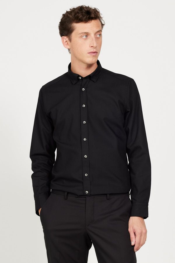 AC&Co / Altınyıldız Classics AC&Co / Altınyıldız Classics Men's Black Slim Fit Slim Fit Buttoned Collar Flannel Lumberjack Winter Shirt