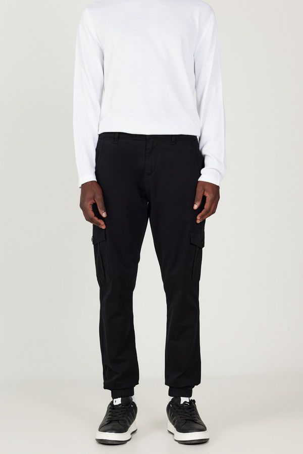 AC&Co / Altınyıldız Classics AC&Co / Altınyıldız Classics Men's Black Slim Fit Slim Fit Cargo Pocket Cotton Flexible Trousers