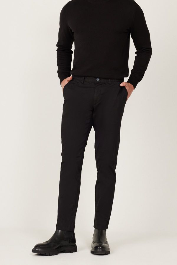 AC&Co / Altınyıldız Classics AC&Co / Altınyıldız Classics Men's Black Slim Fit Slim Fit Side Pocket Cotton Diagonal Patterned Flexible Trousers