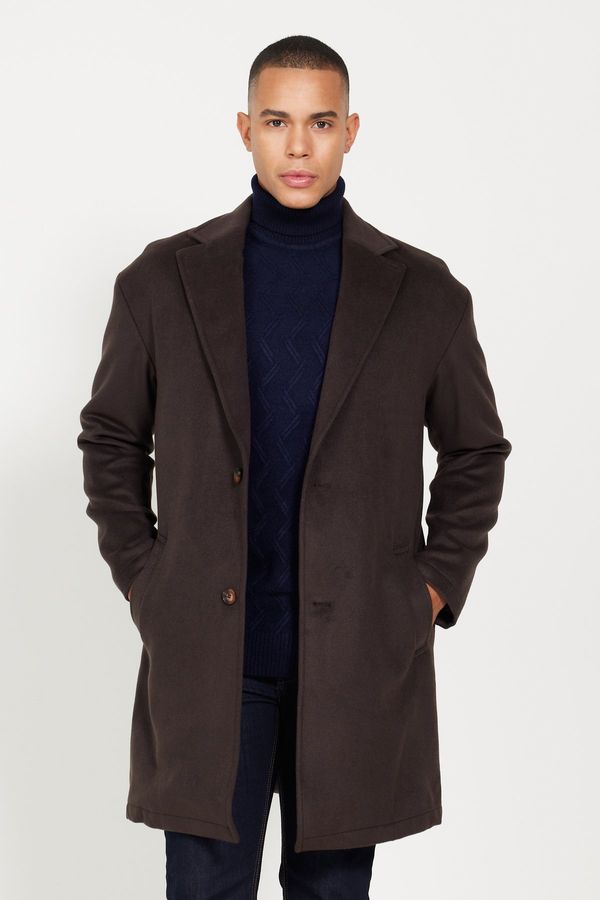 AC&Co / Altınyıldız Classics AC&Co / Altınyıldız Classics Men's Brown Oversize Fit Wide Cut Mono Collar Patterned Cachet Coat