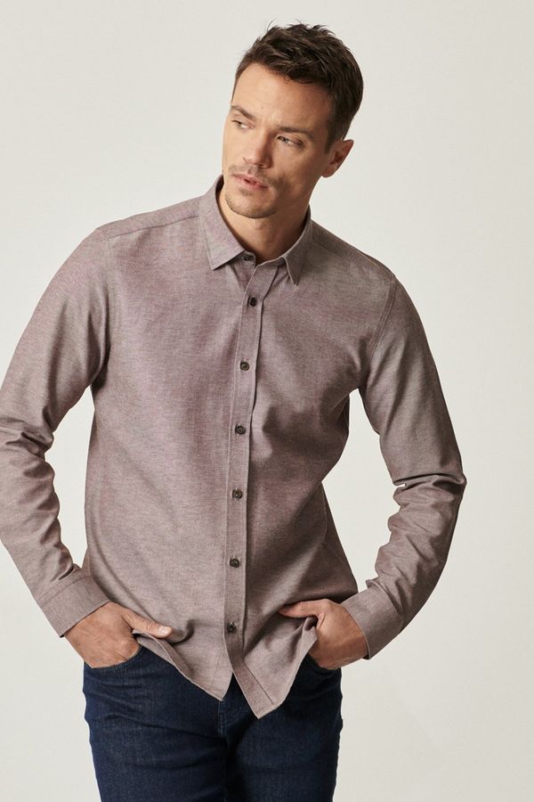 AC&Co / Altınyıldız Classics AC&Co / Altınyıldız Classics Men's Brown Slim Fit Slim Fit Buttoned Collar Long Sleeved Oxford Shirt