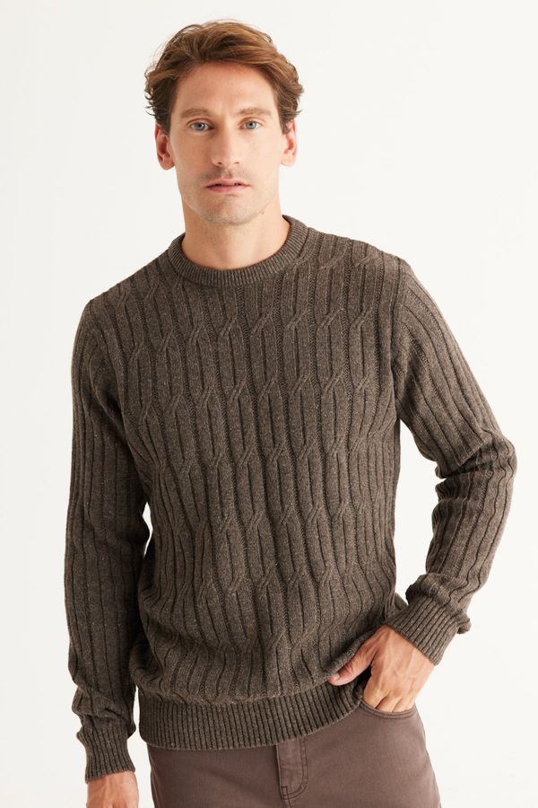AC&Co / Altınyıldız Classics AC&Co / Altınyıldız Classics Men's Brown Standard Fit Regular Cut Crew Neck Jacquard Knitwear Sweater