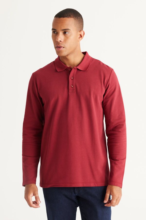 AC&Co / Altınyıldız Classics AC&Co / Altınyıldız Classics Men's Burgundy Standard Fit Normal Cut 3 Thread Fleece 100% Cotton Polo Neck Sweatshirt